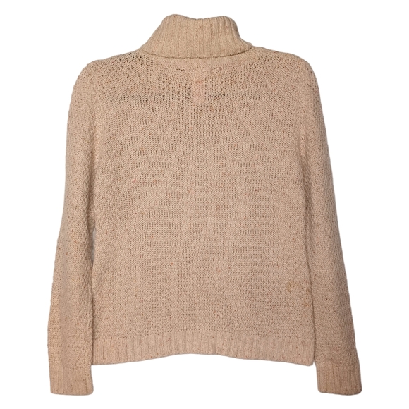 TULLE Colorful Pink Yellow Orange Speckled Print Cream Knit Long Sleeve Sweater - Picture 4 of 7